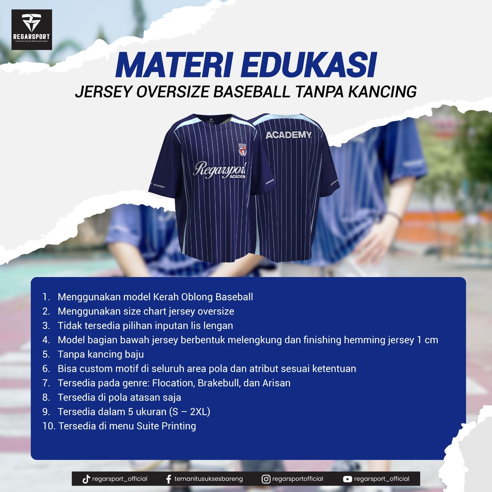 Jersey Oversize Baseball Tanpa Kancing
