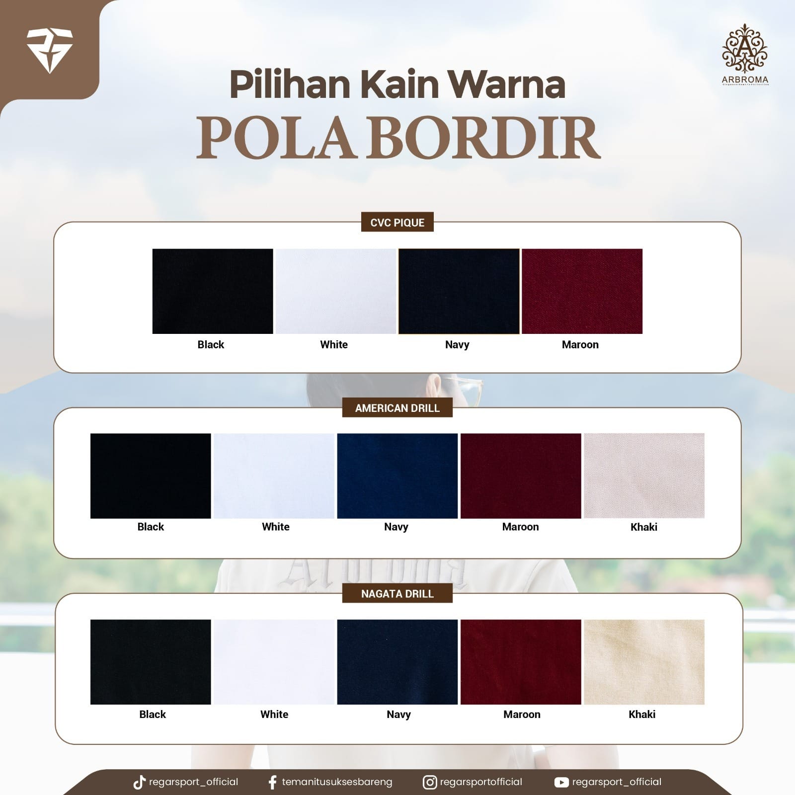 Pilihan Kain & Warna Pola Bordir Regarsport