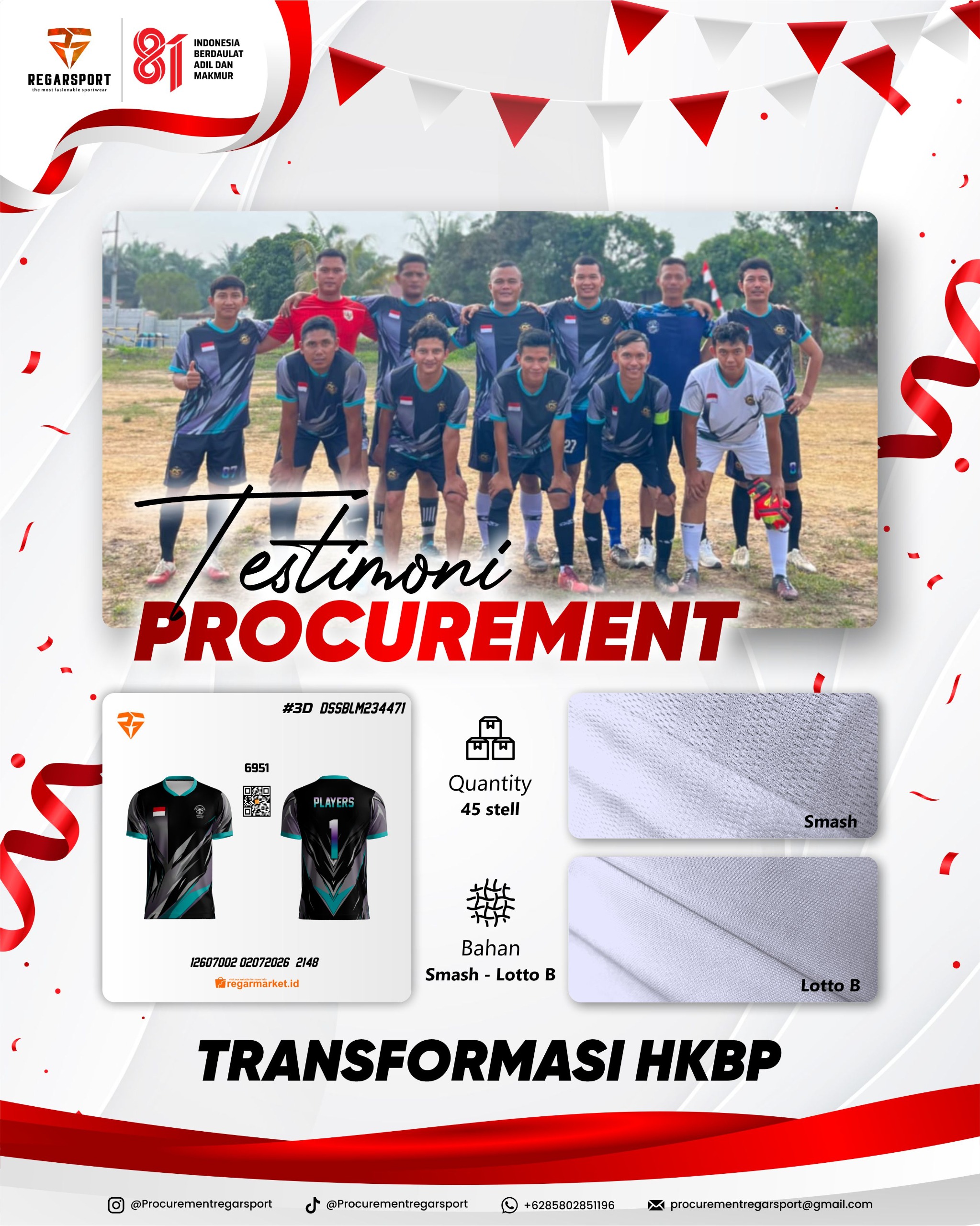 Seragam Tim Transformasi HKBP, 45 Stel Bahan Smash & Lotto B!
