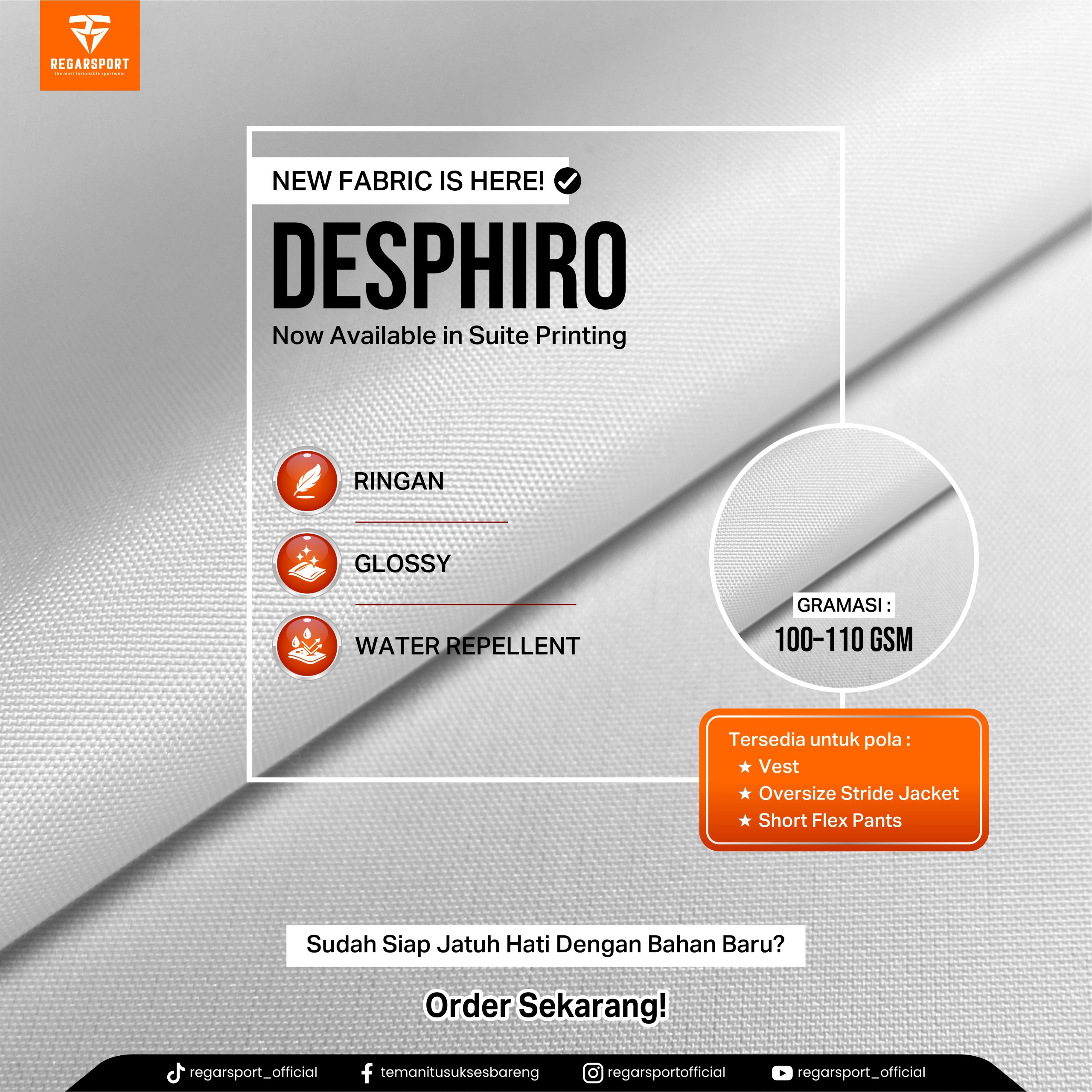Kain Desphiro — Bahan Jersey Terbaru Ringan, Mengkilap & Tahan Air!