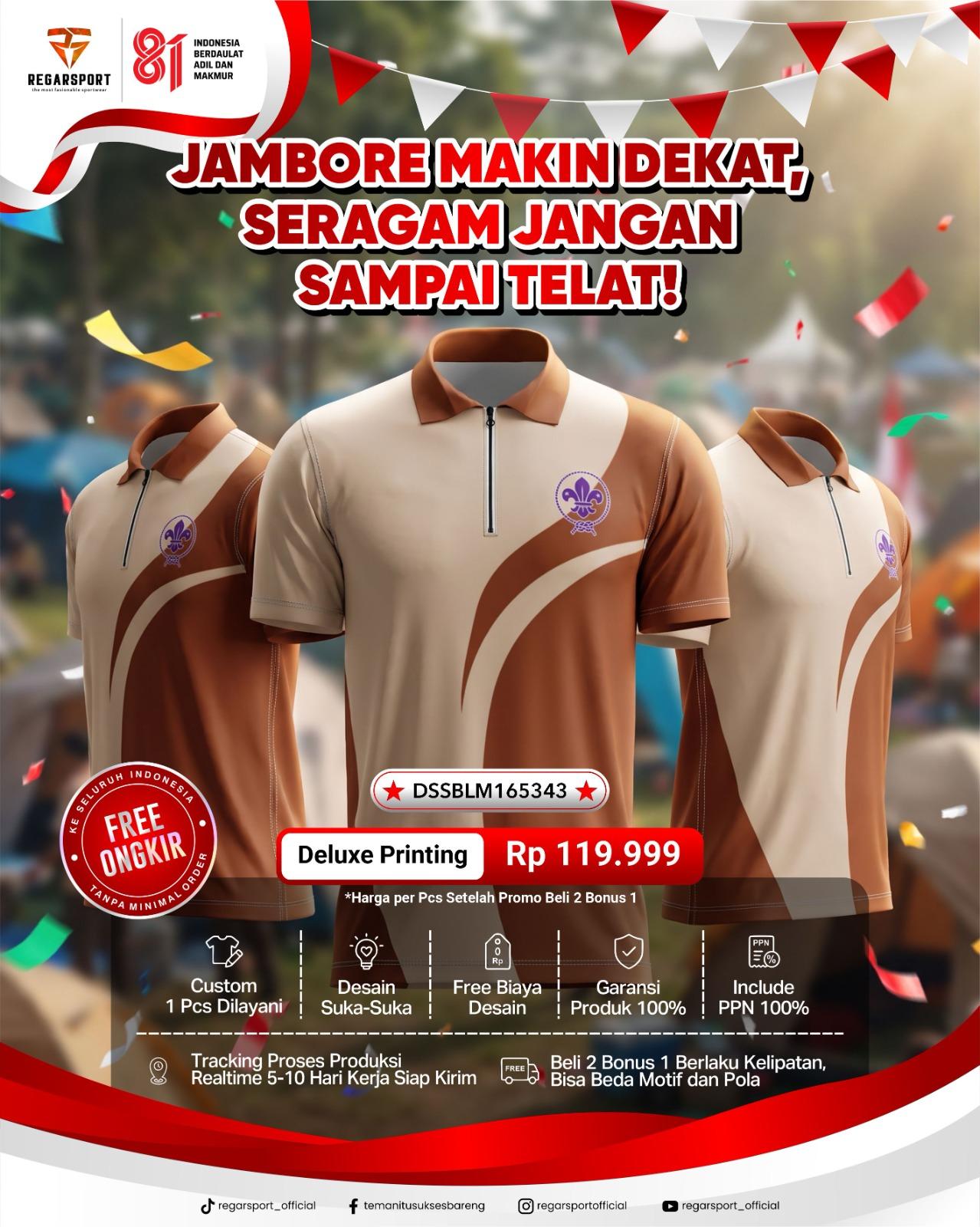Jersey Seragam Jambore Pramuka Kerah Polo Regarsport Deluxe Printing — Beli 2 Bonus 1 Gratis Ongkir Jersey Seragam Jambore Pramuka Kerah Polo Regarsport Deluxe Printing — Beli 2 Bonus 1 Gratis Ongkir
