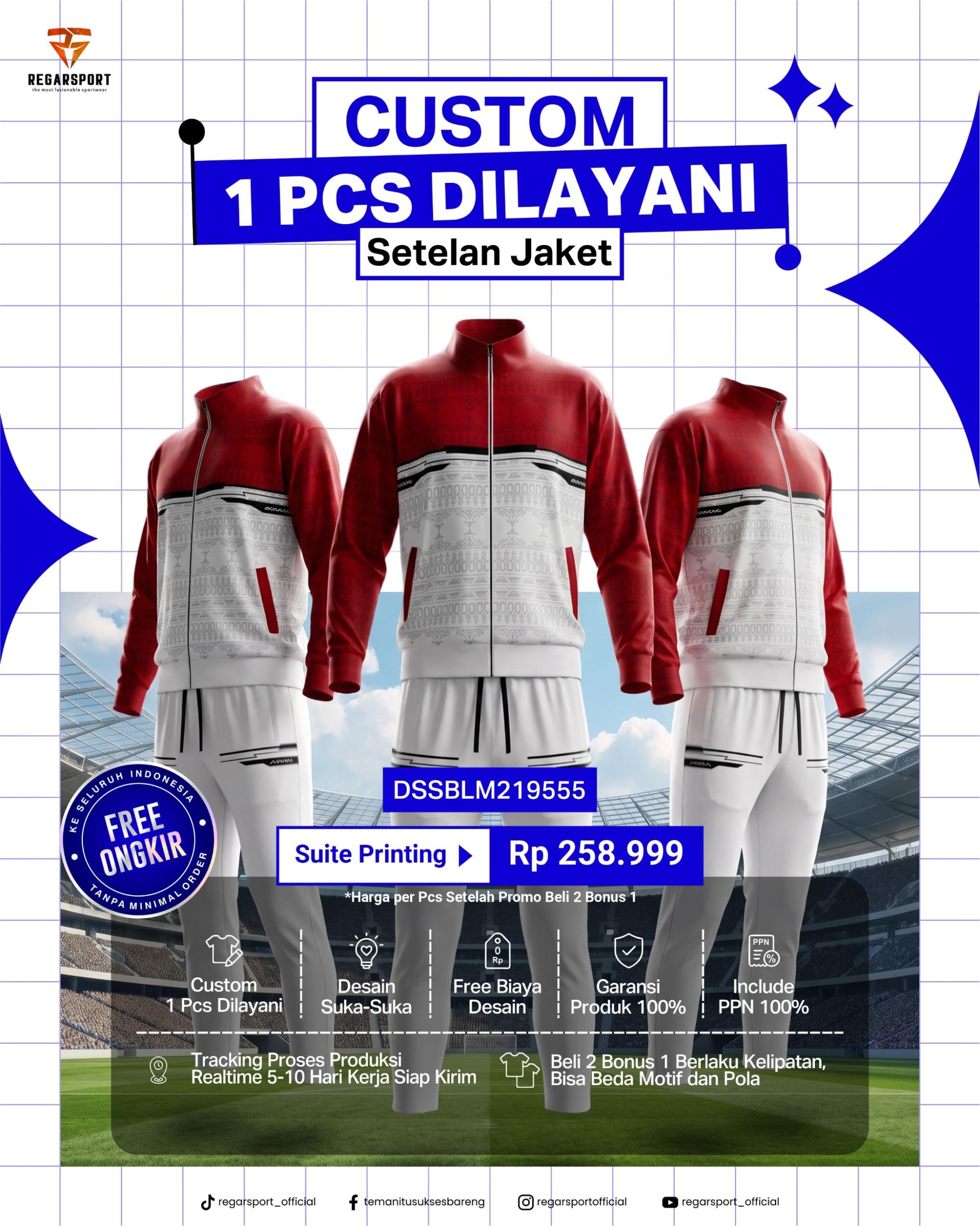 Custom Setelan Jaket Suite Printing Regarsport — Beli 2 Bonus 1, Satuan Dilayani Custom Setelan Jaket Suite Printing Regarsport — Beli 2 Bonus 1, Satuan Dilayani