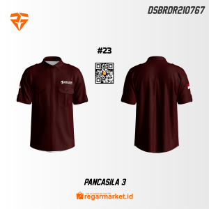 Kemeja Hari Lahir Pancasila Marun Lengan Pendek Bahan American Drill Nagata Drill Pria Dewasa