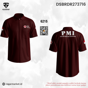 Kemeja Bordir PMI Coklat Tua Lengan Pendek Seragam Palang Merah Indonesia Pria Dewasa