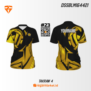 Jersey Takraw 4 Custom – Hitam Emas Motif Dinamis Bisa Nama Pemain