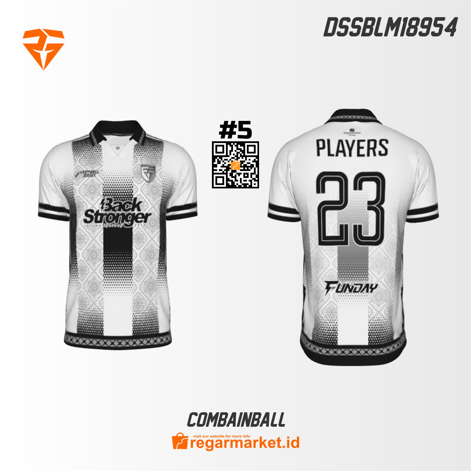 Jersey Sepak Bola Back Stronger — Putih Hitam Motif Khas Custom Nama & Nomor Jersey Sepak Bola Back Stronger — Putih Hitam Motif Khas Custom Nama & Nomor