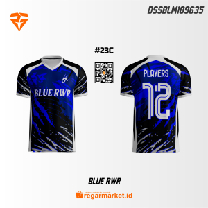 Jersey Olahraga Custom Printing Blue RWR – Biru Hitam Putih Desain Modern