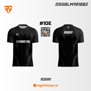 Jersey Lari Custom Printing RUSHHI – It's Runner Time Desain Hitam Sporty