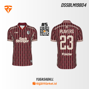 Jersey Sepak Bola Yugasaball — Merah Marun Garis Putih Custom Nama & Nomor