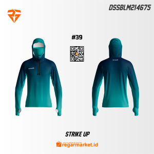 Jersey Mancing Strike Up – Biru Toska Gradasi Lengan Panjang Topeng Custom Nama