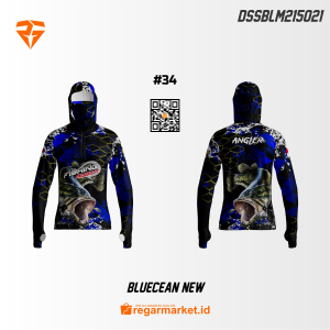 Jersey Mancing Bluecean New – Biru Hitam Motif Ikan Angler Custom Nama