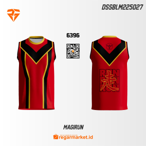 Jersey Lari Tanpa Lengan Custom MAGIRUN – Merah Hitam Kuning Desain Sporty