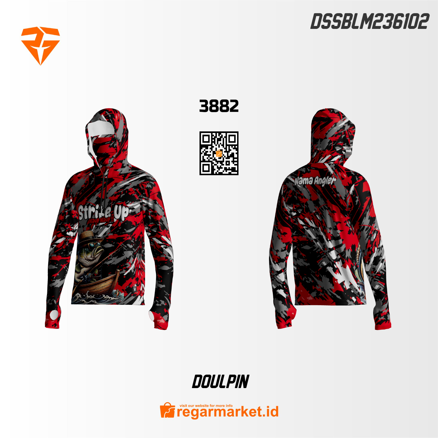 Jersey Mancing Doulpin – Merah Hitam Putih Motif Abstrak Custom Nama Angler Jersey Mancing Doulpin – Merah Hitam Putih Motif Abstrak Custom Nama Angler
