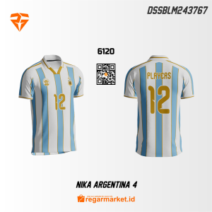 Jersey Sepak Bola Argentina 4 – Biru Putih Garis Emas Custom Nama & Nomor