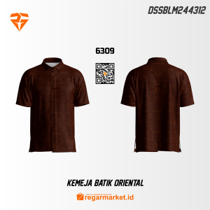 Kemeja Batik Oriental Pendek Printing Custom Motif Elegan Cokelat Pria Dewasa