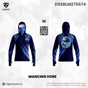 Jersey Mancing Hoodie Mancing Hore – Biru Laut Lengkap Penutup Wajah Anti Sinar Matahari
