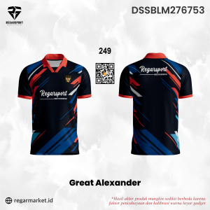 Jersey Bola Great Alexander Hitam Biru Merah Motif Garis Dinamis Drifit Premium Pria Dewasa