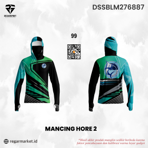 Jersey Mancing Hoodie Mancing Hore 2 – Hijau Hitam Biru Desain Dinamis Anti UV Lengkap Penutup Wajah