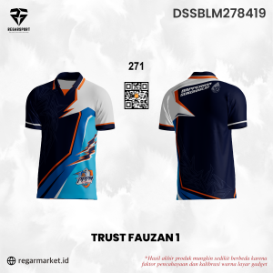 Jersey Kerah Polo Trust Fauzan 1 Biru Putih Oranye — Pria Dewasa S-5XL Drifit Premium Custom Logo & Nama