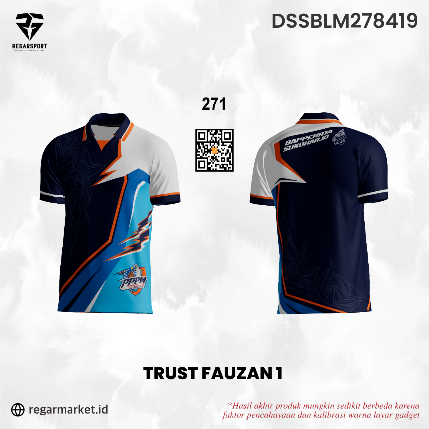 Jersey Kerah Polo Trust Fauzan 1 Biru Putih Oranye — Pria Dewasa S-5XL Drifit Premium Custom Logo & Nama Jersey Kerah Polo Trust Fauzan 1 Biru Putih Oranye — Pria Dewasa S-5XL Drifit Premium Custom Logo & Nama