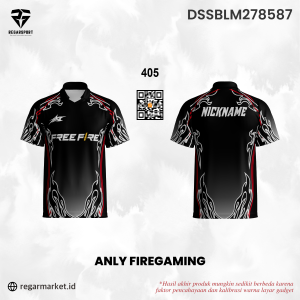 Jersey Esports Free Fire Anly Firegaming – Hitam Merah Putih Motif Api Keren
