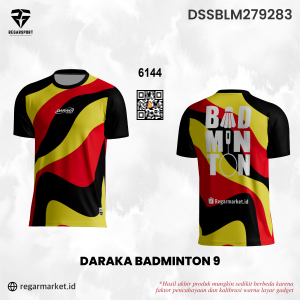 Jersey Badminton Daraka Badminton 9 Hitam Kuning Merah — Pria Dewasa S-5XL Drifit Premium Custom Nama & Nomor