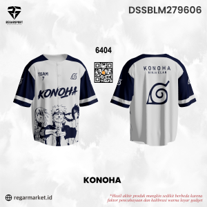 Jersey Baseball Konoha Naruto Putih Biru Dongker — Pria Dewasa S-5XL Drifit Premium Custom Nama