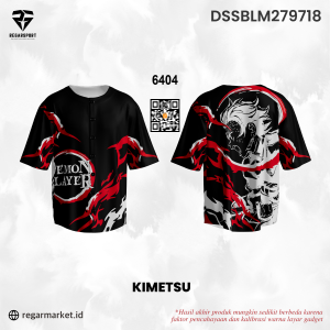 Jersey Baseball Anime Kimetsu No Yaiba Demon Slayer Hitam Merah — Pria Dewasa S-5XL Drifit Premium Custom Nama