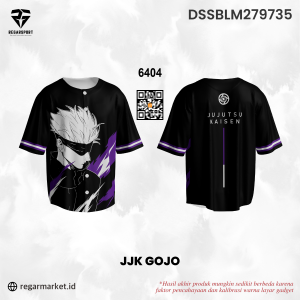 Jersey Baseball Anime JJK Gojo Satoru Hitam Ungu — Pria Dewasa S-5XL Drifit Premium Custom Nama