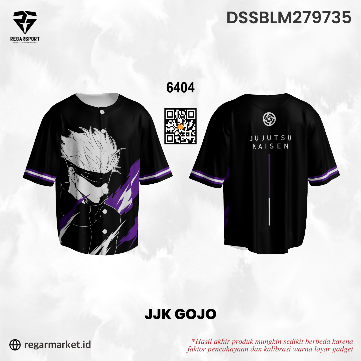 Jersey Baseball Anime JJK Gojo Satoru Hitam Ungu — Pria Dewasa S-5XL Drifit Premium Custom Nama Jersey Baseball Anime JJK Gojo Satoru Hitam Ungu — Pria Dewasa S-5XL Drifit Premium Custom Nama
