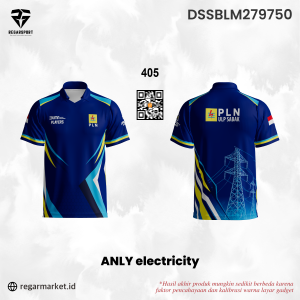 Jersey Kerja Pendek ANLY Electricity Biru — Seragam Instansi Kelistrikan Pria Dewasa S-5XL Drifit Premium