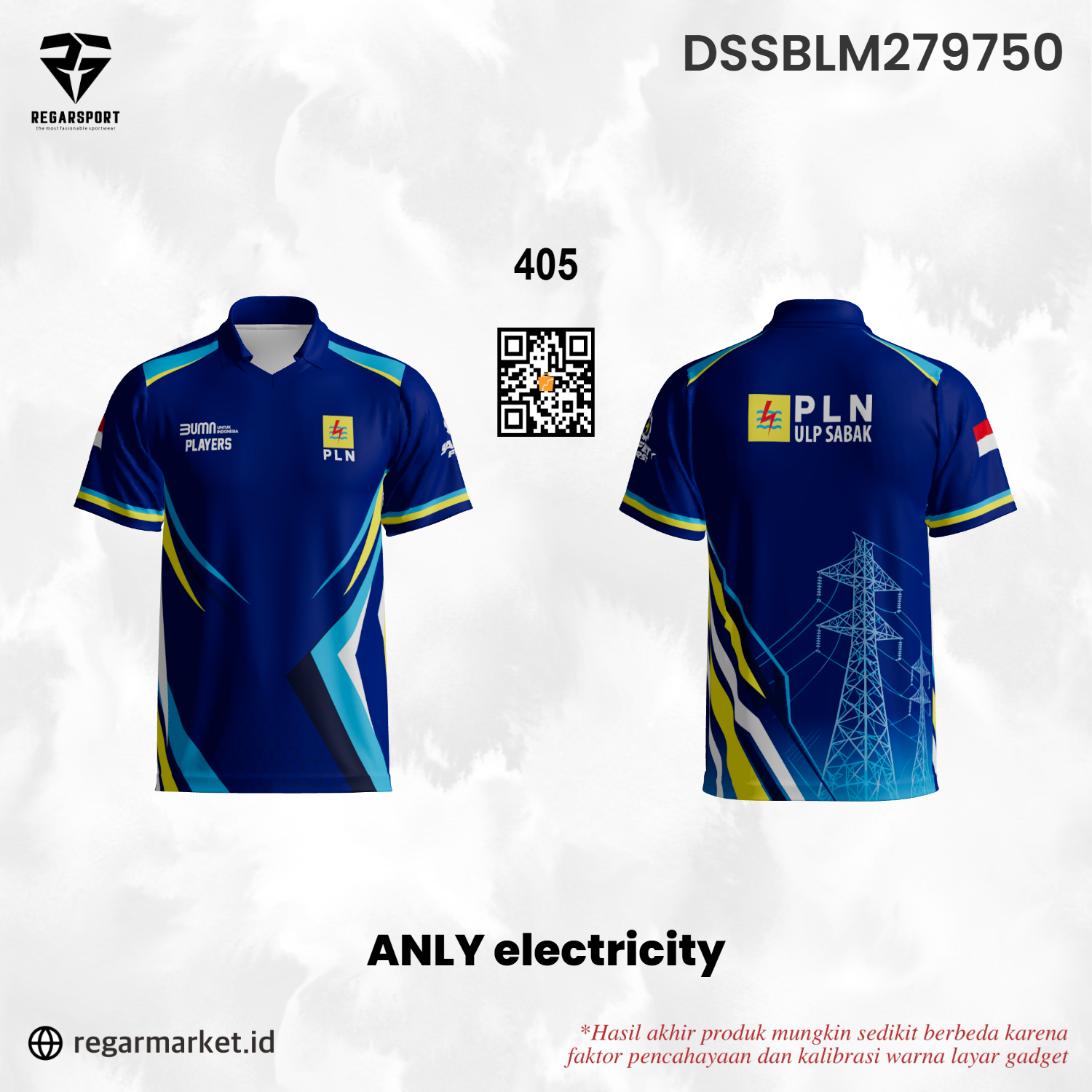 Jersey Kerja Pendek ANLY Electricity Biru — Seragam Instansi Kelistrikan Pria Dewasa S-5XL Drifit Premium Jersey Kerja Pendek ANLY Electricity Biru — Seragam Instansi Kelistrikan Pria Dewasa S-5XL Drifit Premium