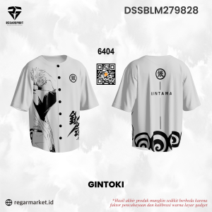 Jersey Baseball Anime Gintoki Gintama Putih Hitam Full Printing Bisa Custom Nama