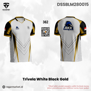 Jersey Esport Trivela White Black Gold AKK Bisa Custom Nama Tim