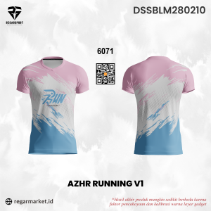 Jersey Lari AZHR Running V1 – Pink Biru Putih Motif Kuas Dinamis Custom Nama