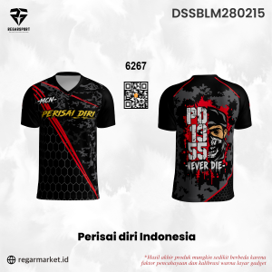 Kaos Perisai Diri Indonesia – Hitam Merah Motif Hexagon PD 1955 Never Die Custom Nama