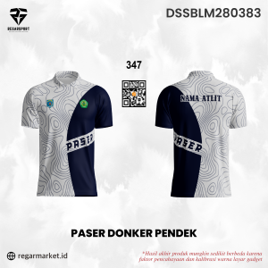 Kaos Polo Paser Donker Pendek – Putih Biru Dongker Motif Kontur Custom Nama Atlet