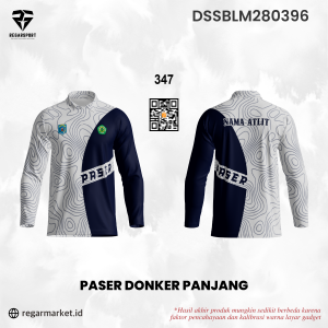 Jersey Paser Donker Panjang – Putih Biru Dongker Motif Kontur Custom Nama Atlet