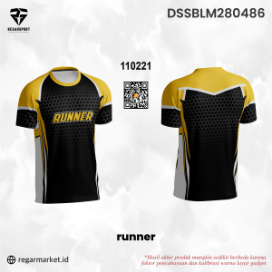 Jersey Lari Runner – Hitam Kuning Motif Sarang Lebah Custom Nama
