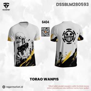 Kaos Anime Trafalgar Law One Piece – Putih Hitam Kuning Full Print Premium