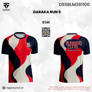 Jersey Lari Daraka Run 5 – Merah Krem Biru Dongker Motif Gelombang Custom Nama