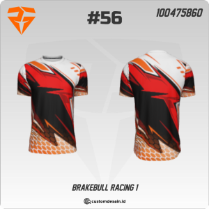 Jersey Racing Brakebull 1 — Merah Hitam Oranye Motif Dinamis Custom Nama & Logo